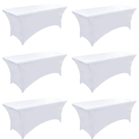 ZarzaaSik 6ft white spandex table cover on rectangle table for a clean, wrinkle-free look