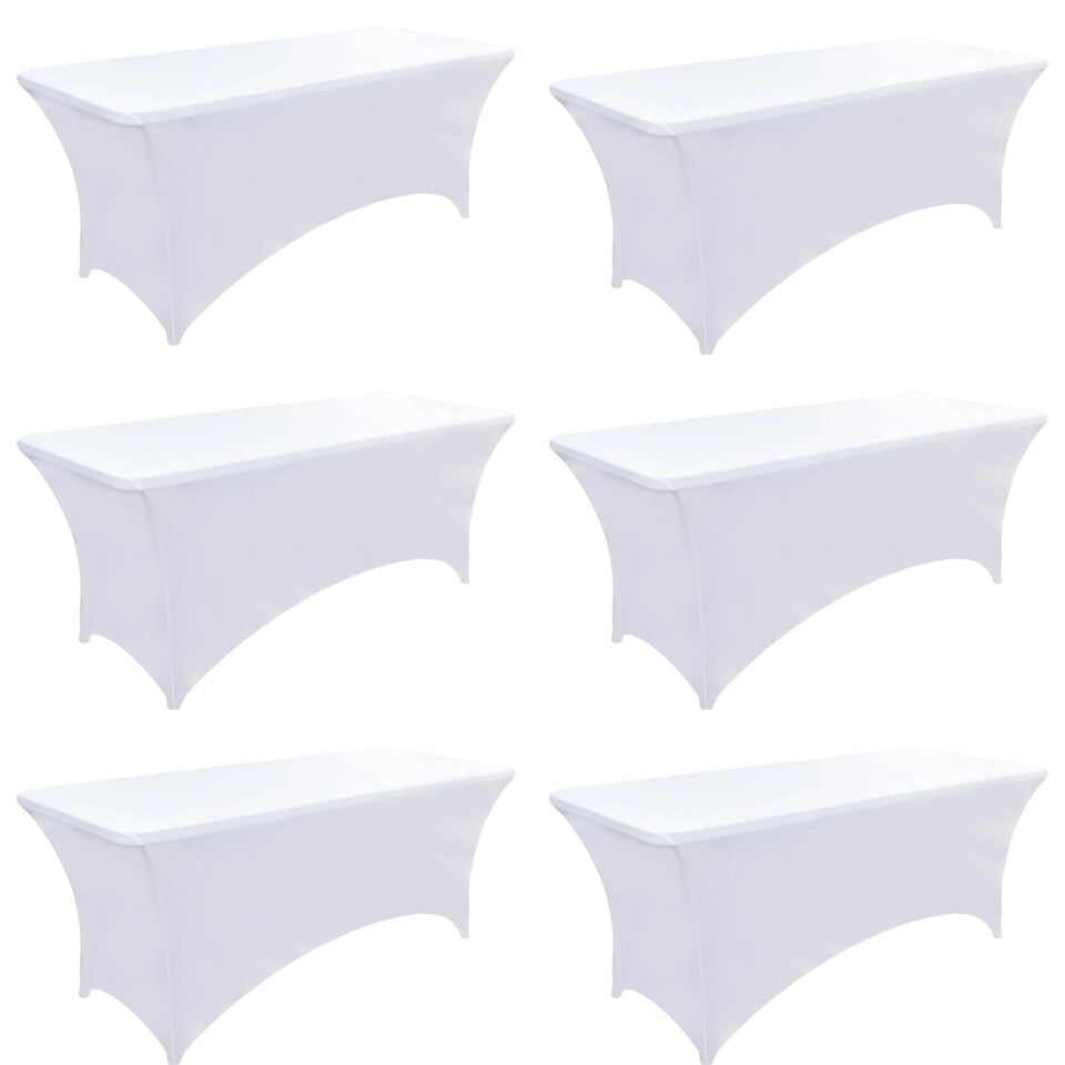 ZarzaaSik 6ft white spandex table cover on rectangle table for a clean, wrinkle-free look