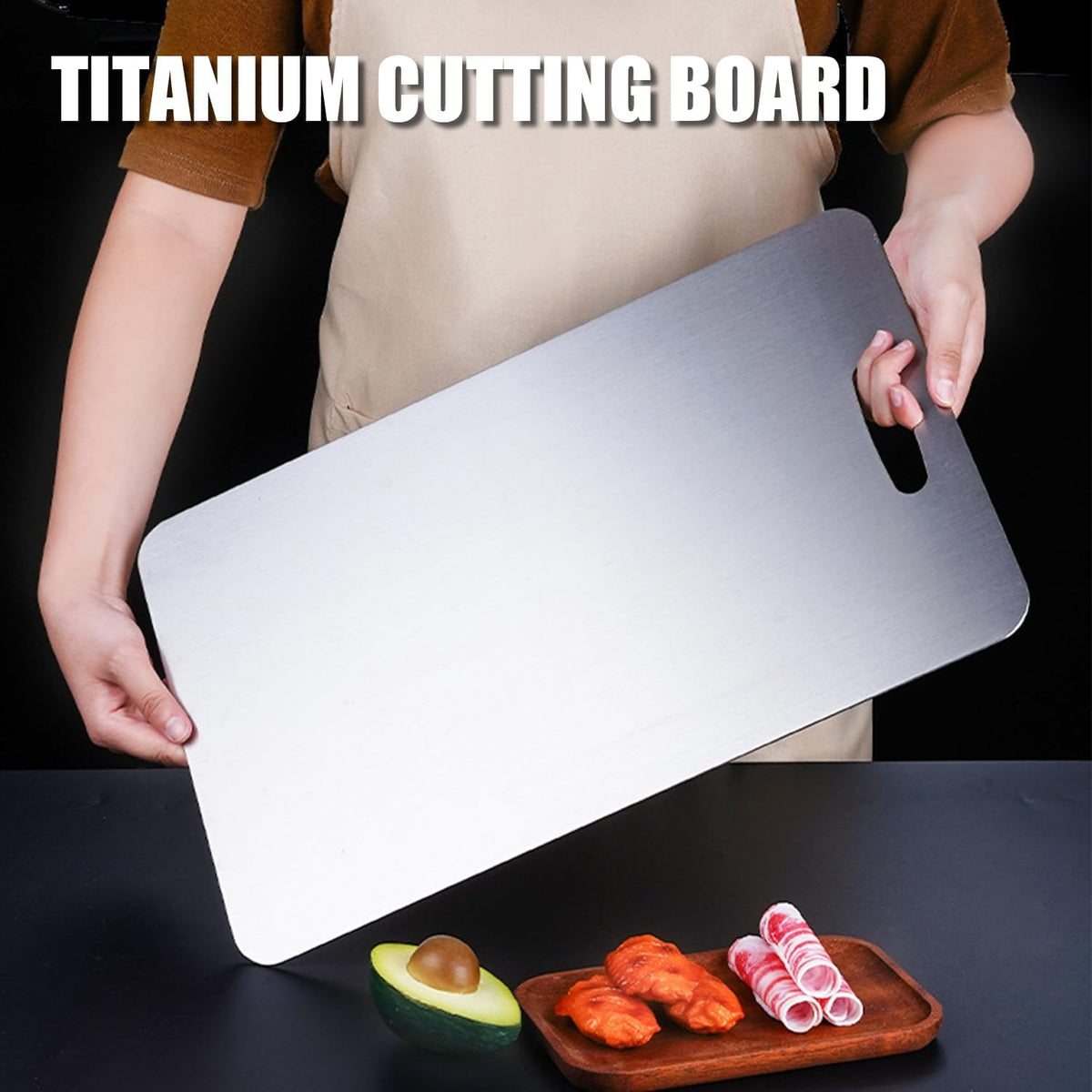 Zaucet titanium cutting board double-sided design supports separate meat and produce prep.