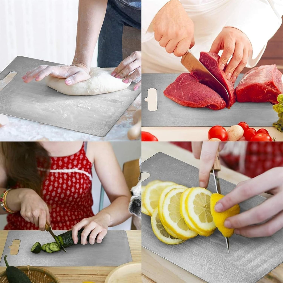 Zaucet titanium cutting board compact storage and dishwasher safe design.