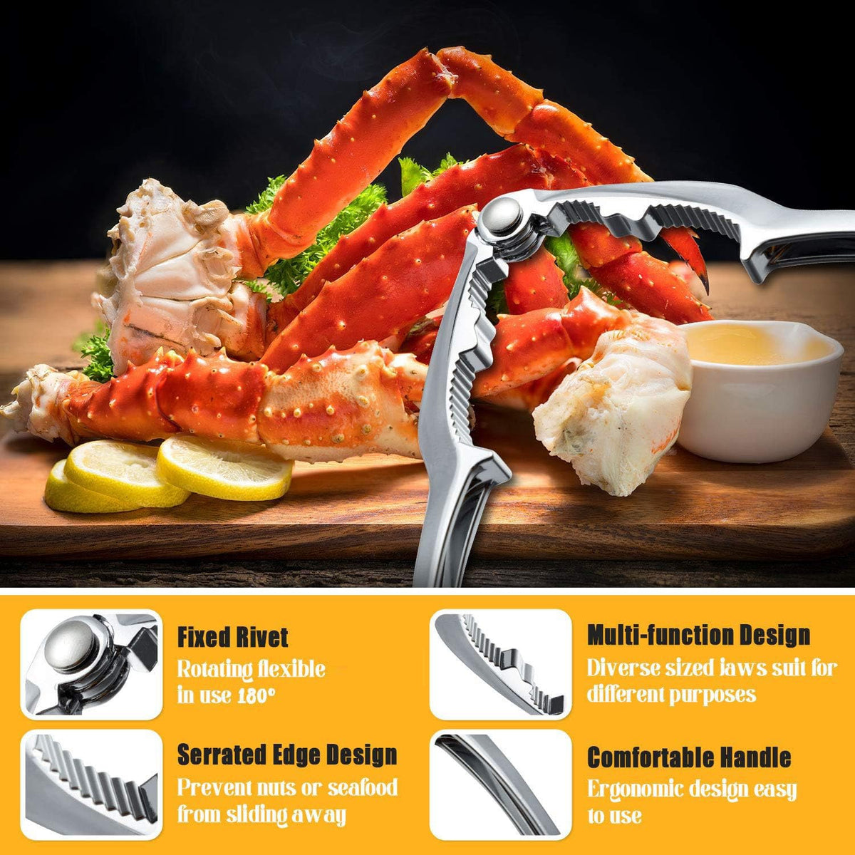 ZAUGONTW heavy-duty crab crackers with durable die-cast zinc alloy construction.