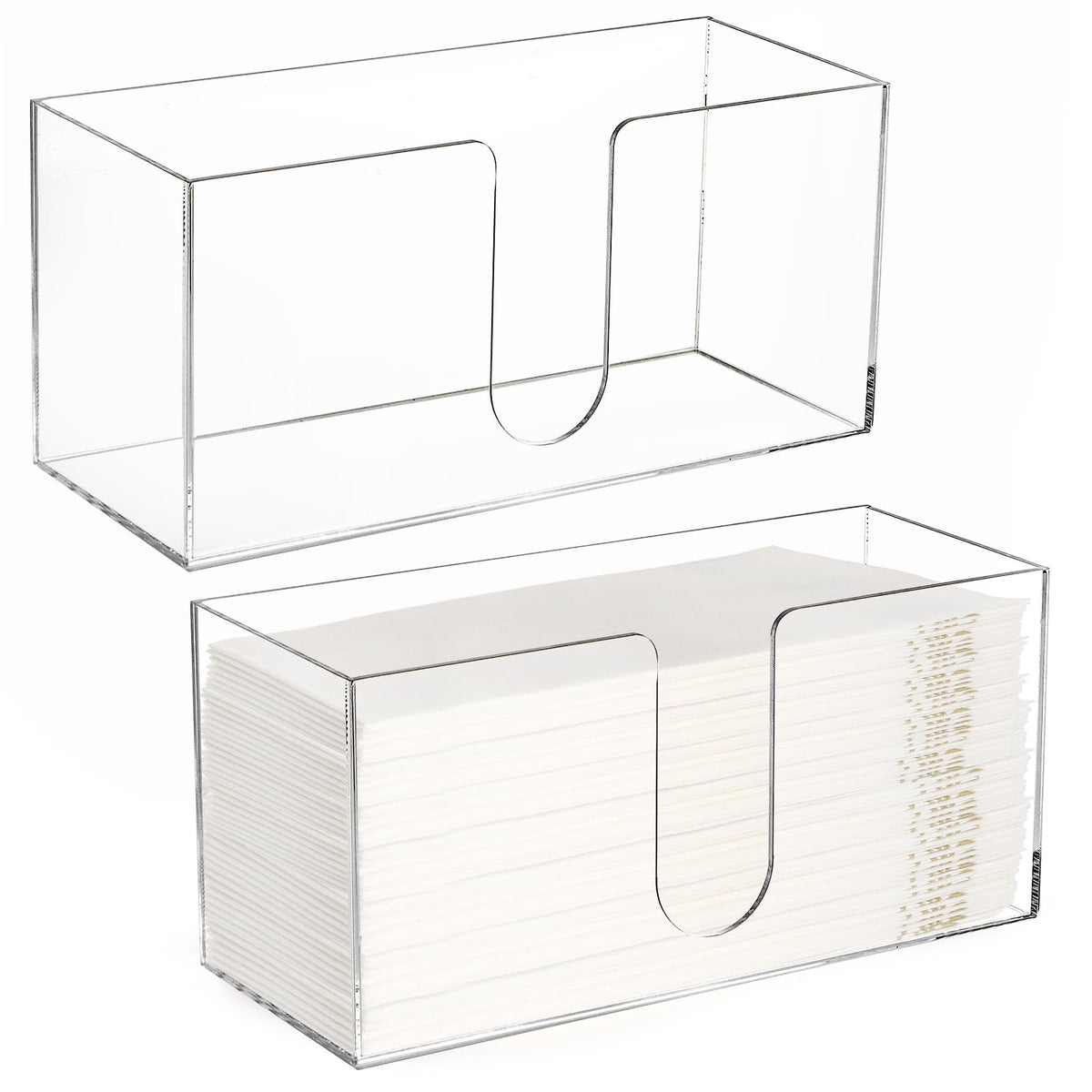 ZAVOOS acrylic paper towel holder with U-shaped front for easy grabbing on counters.