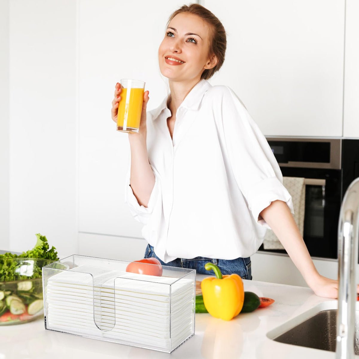 ZAVOOS countertop kitchen use displaying tidy towel storage.
