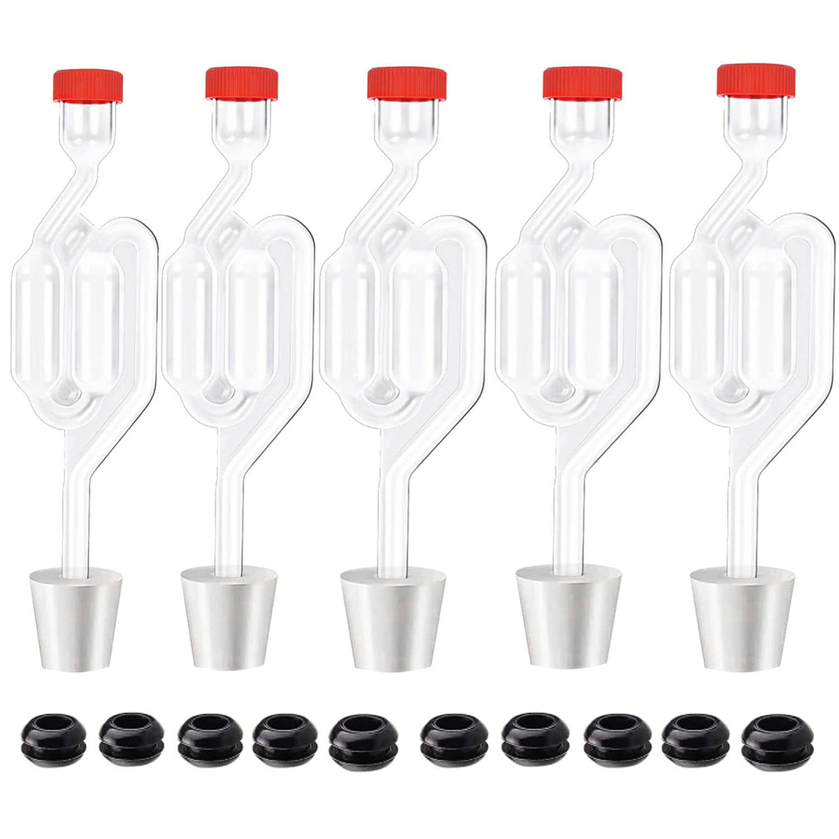Zazolyne airlock shape bubble, 5-pack for clear fermentation monitoring.