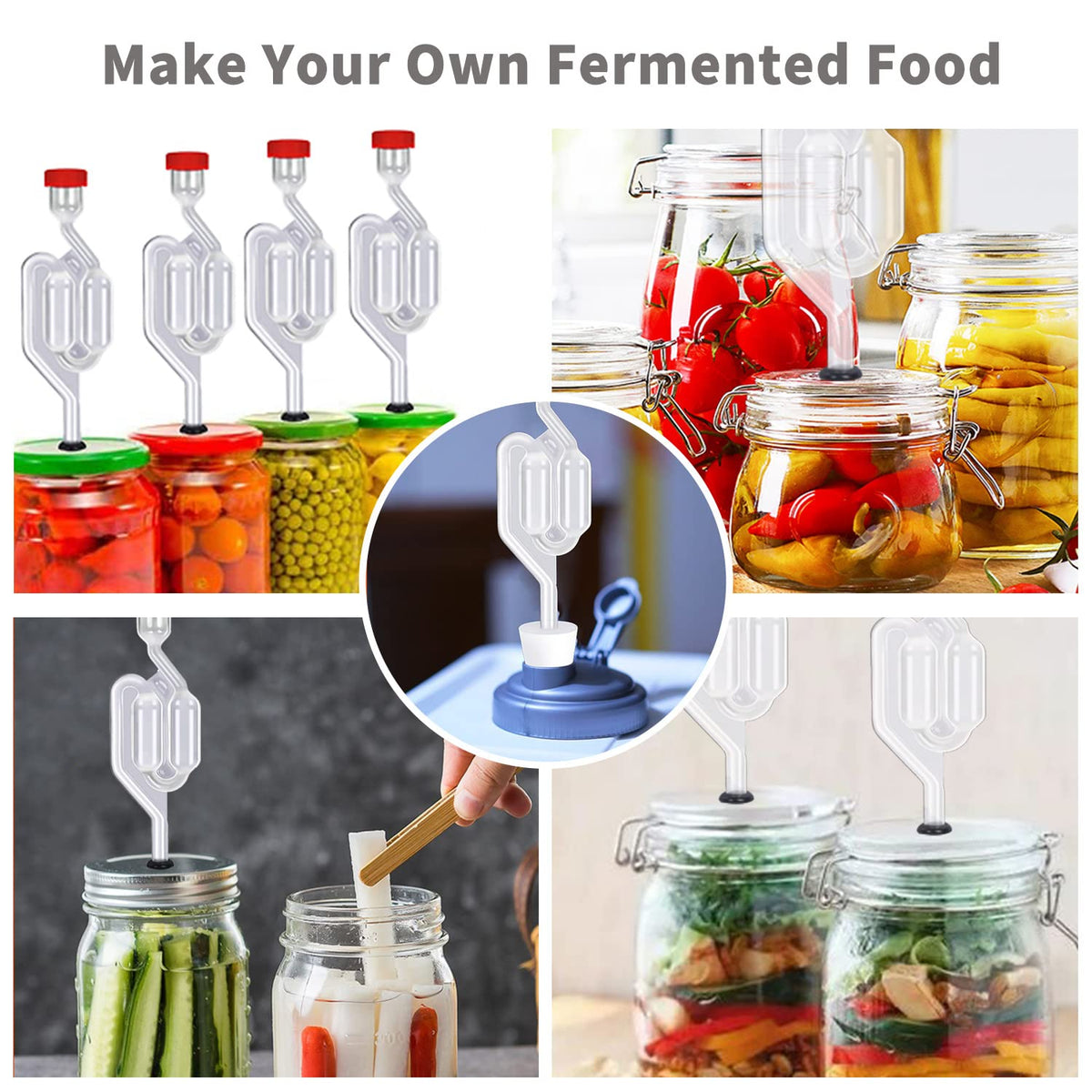 Zazolyne fermentation kit assembly for wine, kimchi, and sauerkraut.