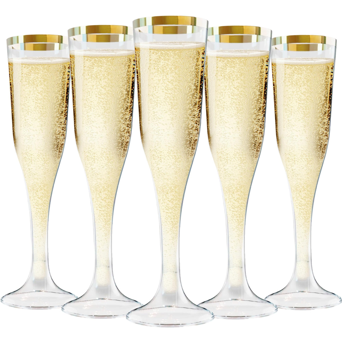 Zcaukya champagne flutes with golden rim in clear plastic for elegant toasts