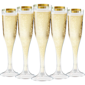 Zcaukya champagne flutes with golden rim in clear plastic for elegant toasts
