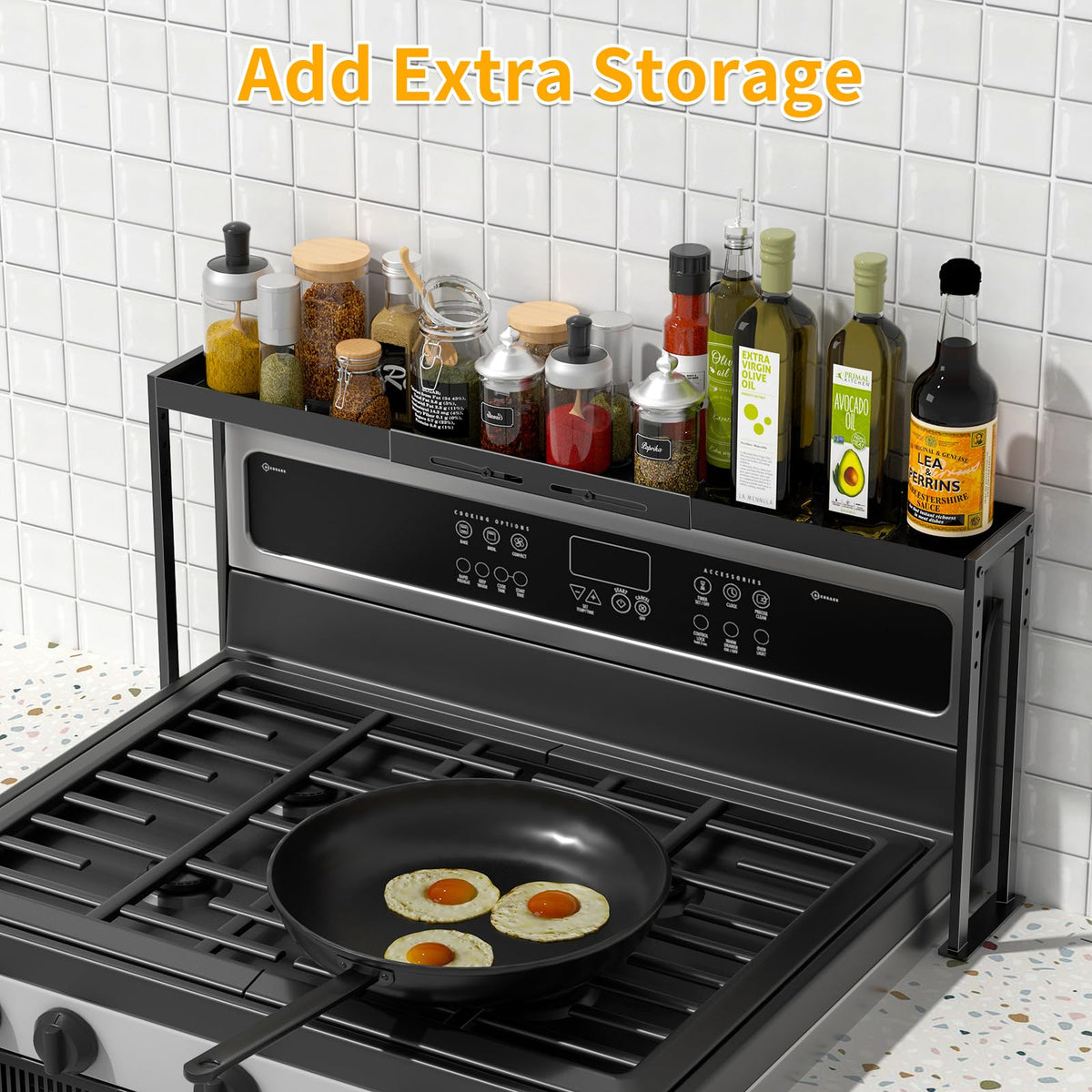 ZDDLOINP rack stores oils and spices within easy reach