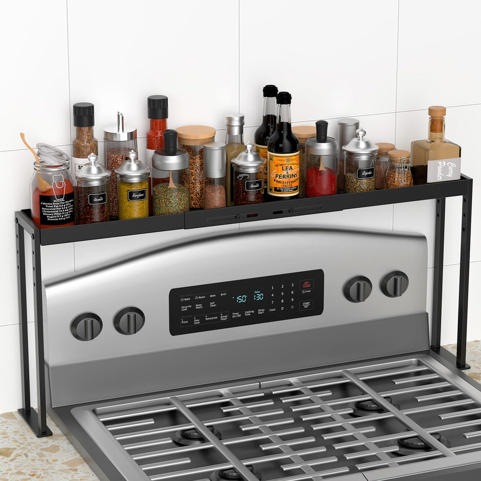 ZDDLOINP spice rack on stove-top assembly showing space-saving organization