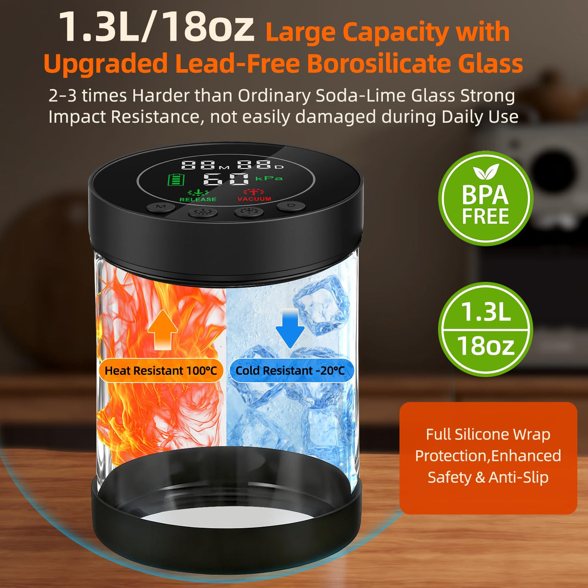 ZDXBO 1.3L capacity fits a standard bag of beans.