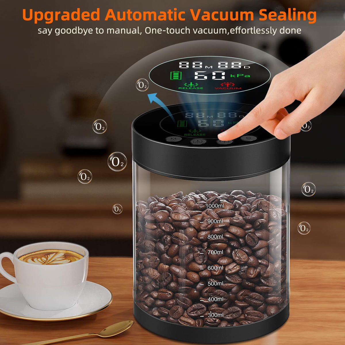 ZDXBO coffee canister vacuum-seal feature demonstrating extended aroma