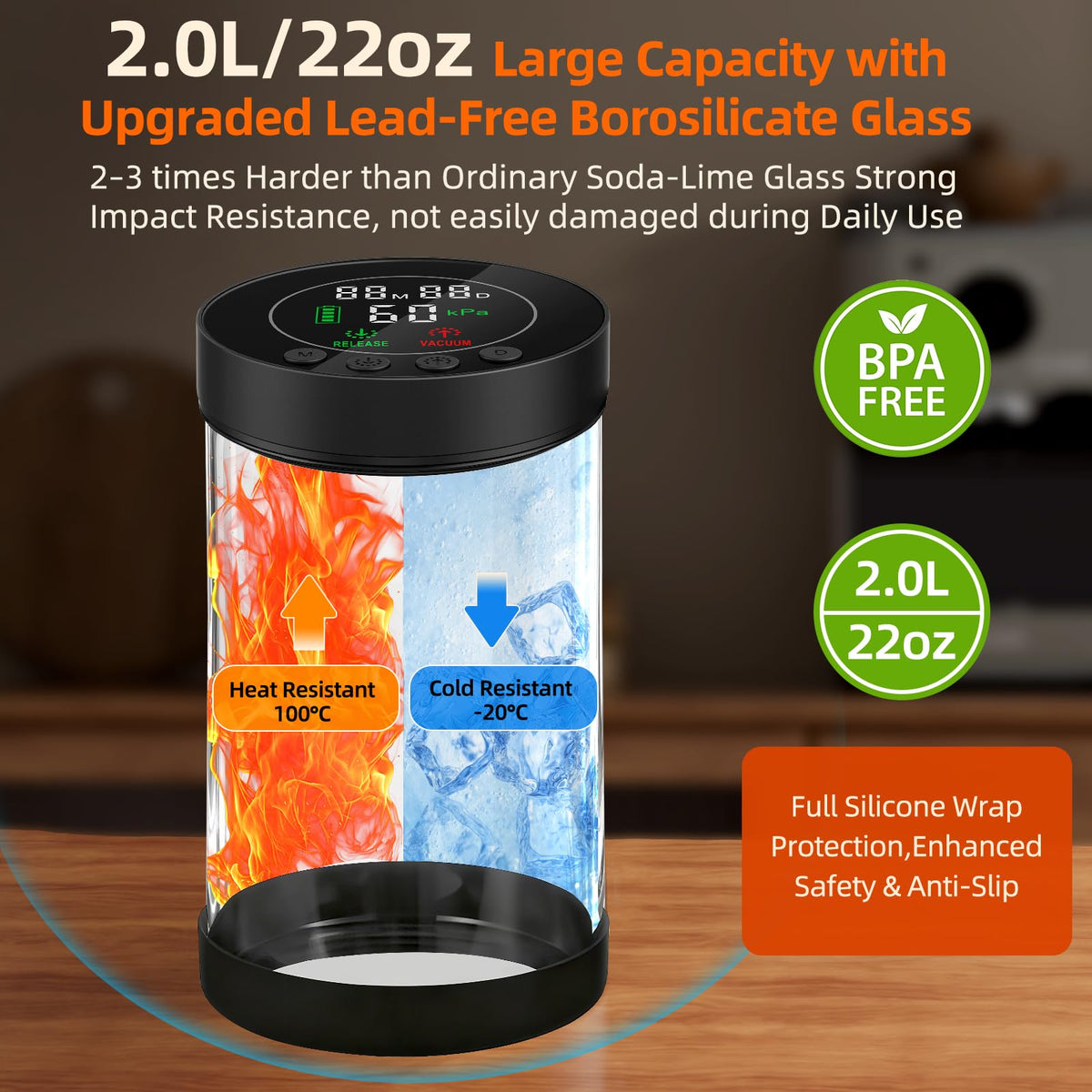 ZDXBO smart pressure sensor maintains optimal vacuum automatically for consistent flavor protection.