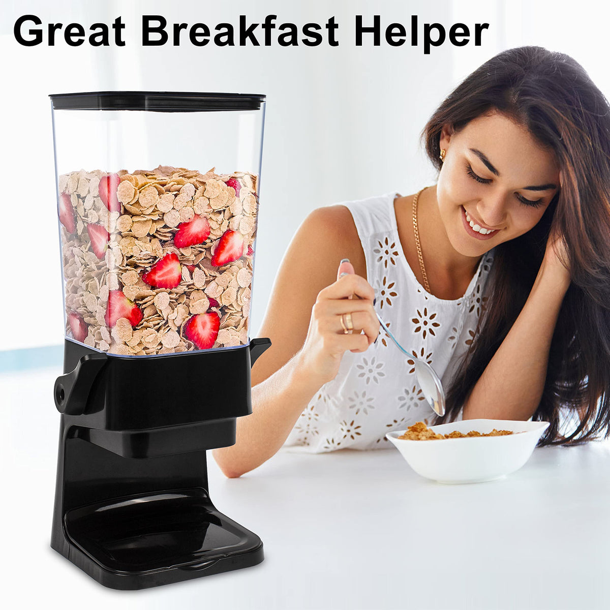 Zeadesign storage container filled with cereals and nuts keeps pantry neat.