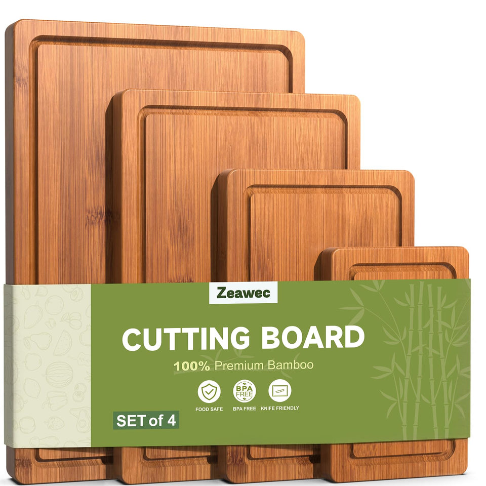 Zeawec carbonized bamboo cutting board set shown for durable, crack-resistant daily prep.