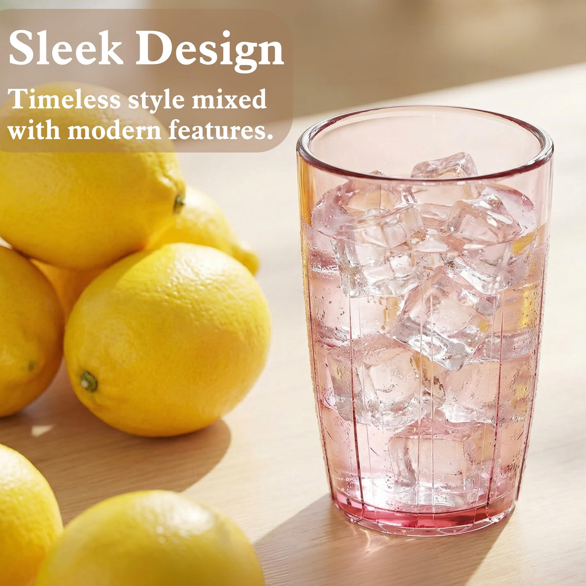 ZEAYEA colorful cups suited for juice, lemonade, and water on the table.