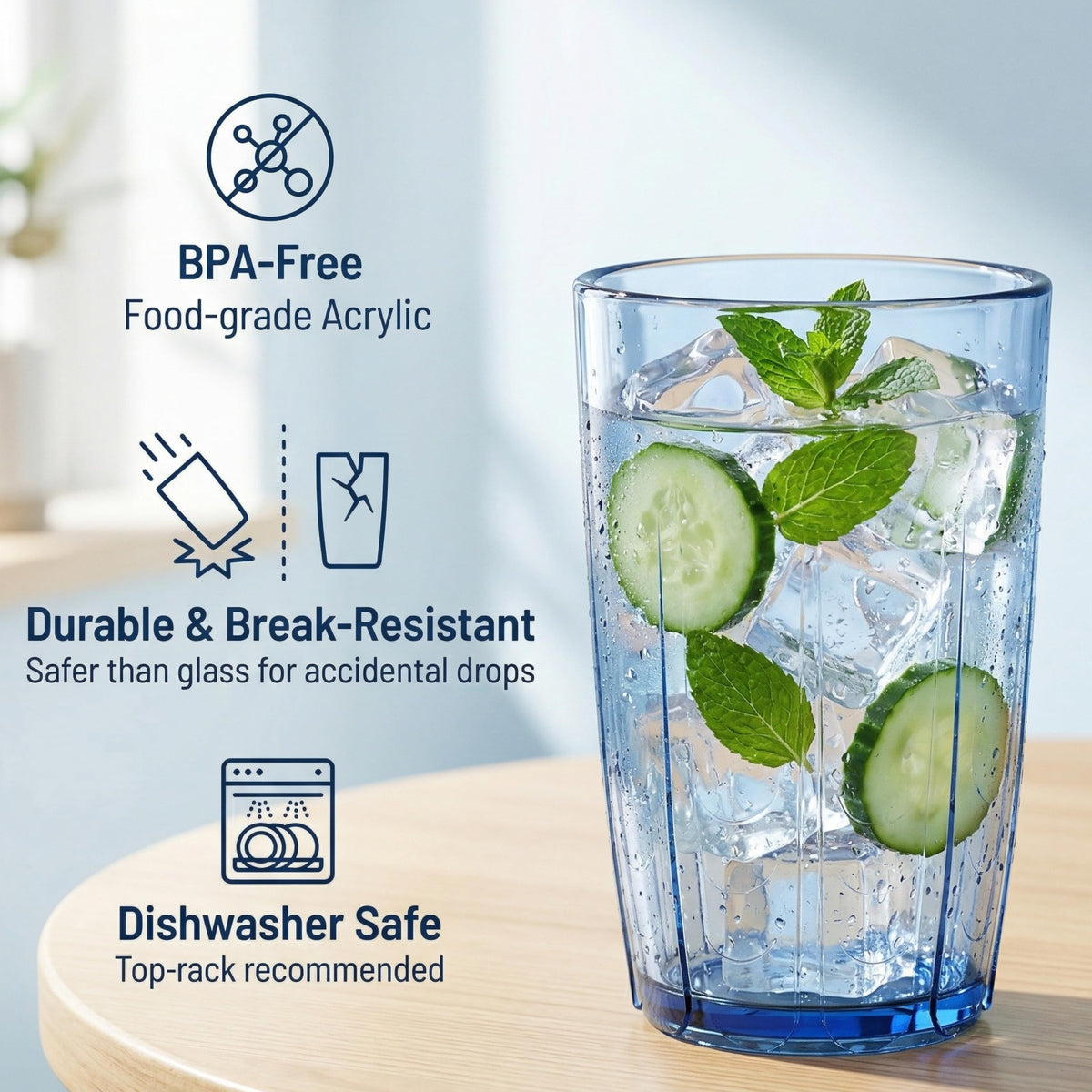 ZEAYEA dishwasher-safe acrylic tumblers for quick cleaning after meals.
