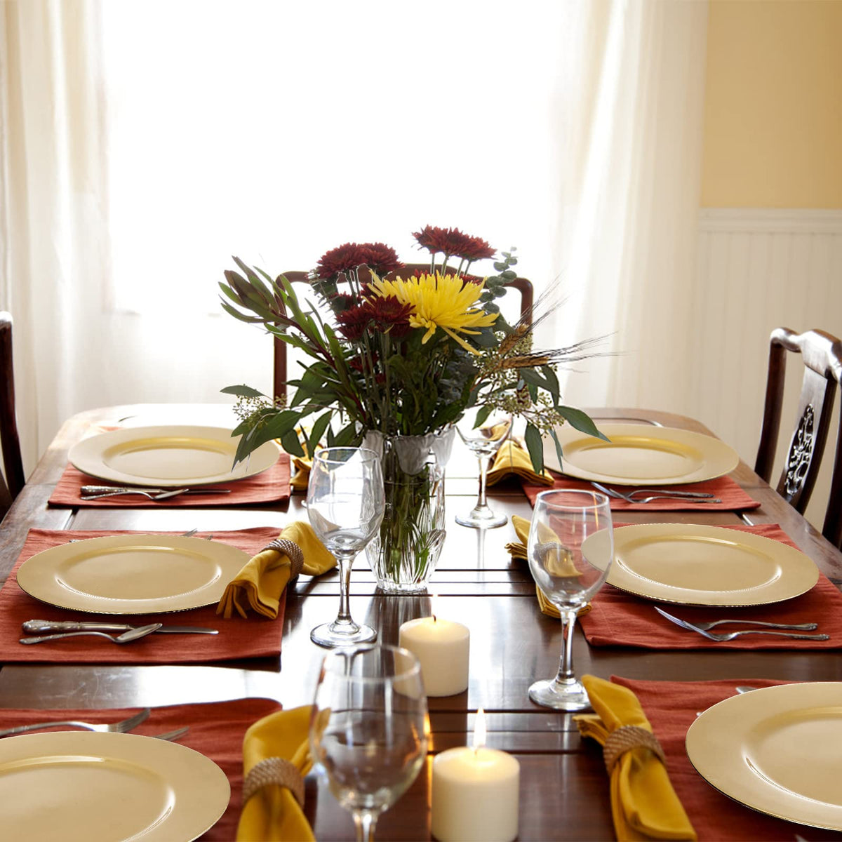 ZEAYEA elegant gold charger plates frame the main course.