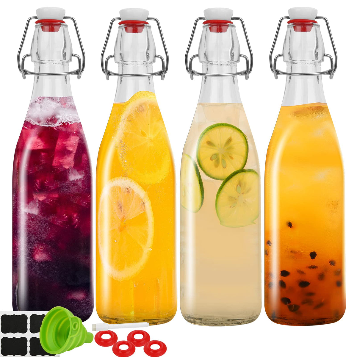 ZEBEIYU 32oz beer bottle with swing-top front view for home brewing.
