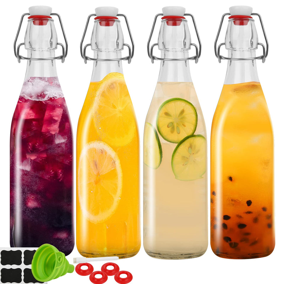 ZEBEIYU 32oz beer bottle with swing-top front view for home brewing.