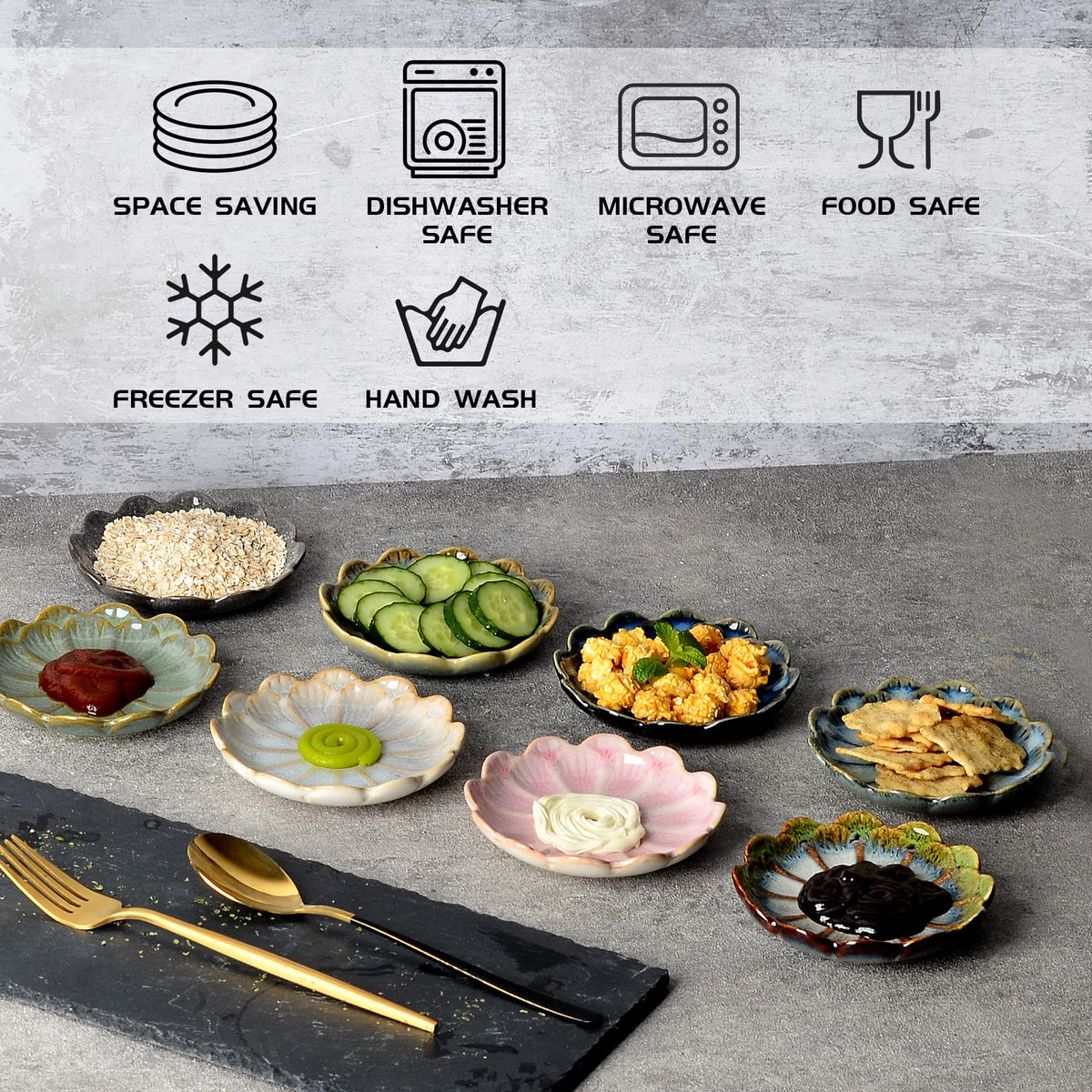 Zeberbo ceramic dipping bowls feature tasteful glaze grains on each piece.