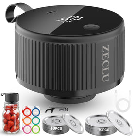 ZECLU electric jar vacuum sealer in use on a wide-mouth jar for quick sealing.