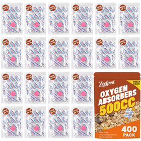 Zeefpod oxygen absorber 500cc capacity reduces oxygen in large Mylar bags for freshness.