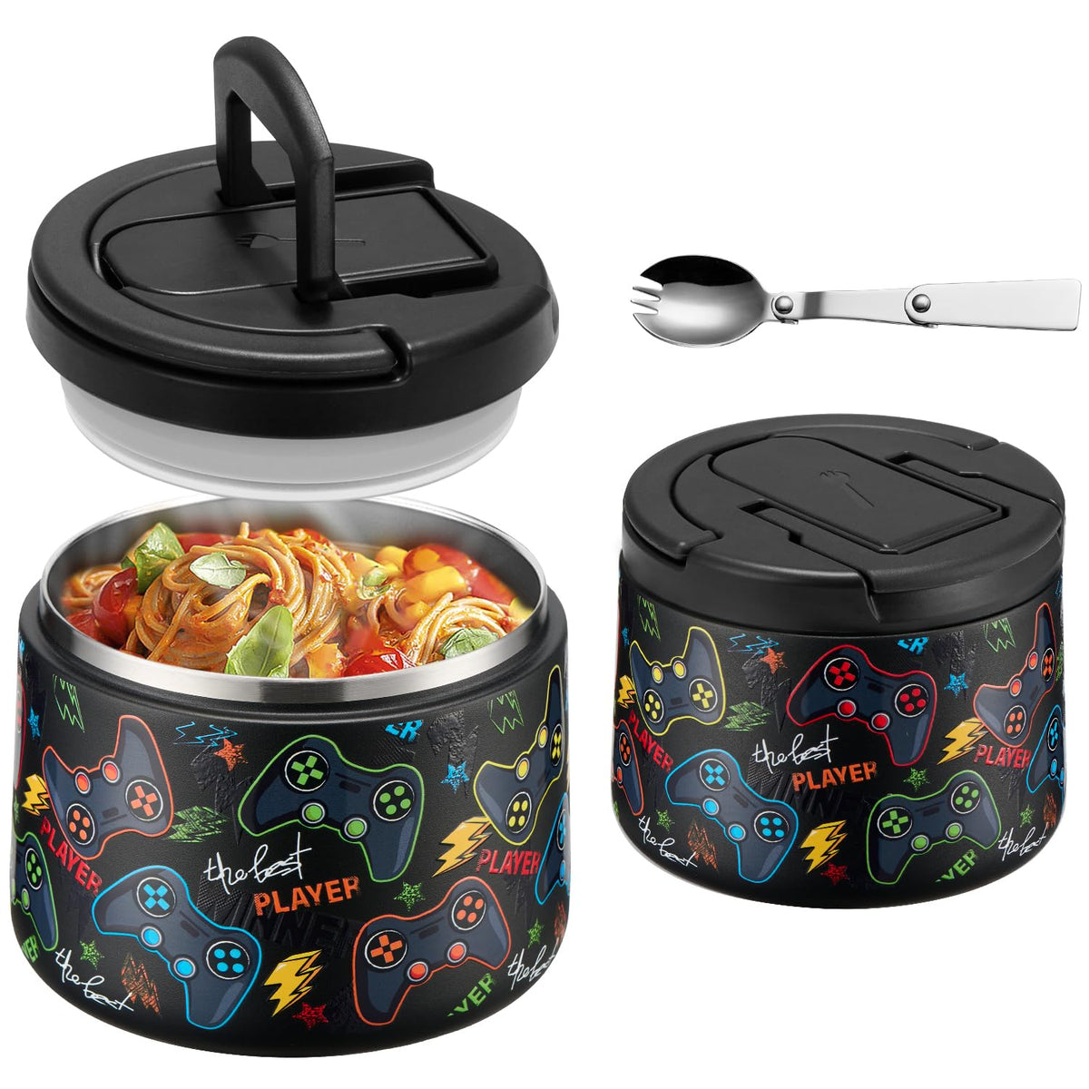 Zeekala 14oz insulated food jar with buckle lid, easy for kids to open.