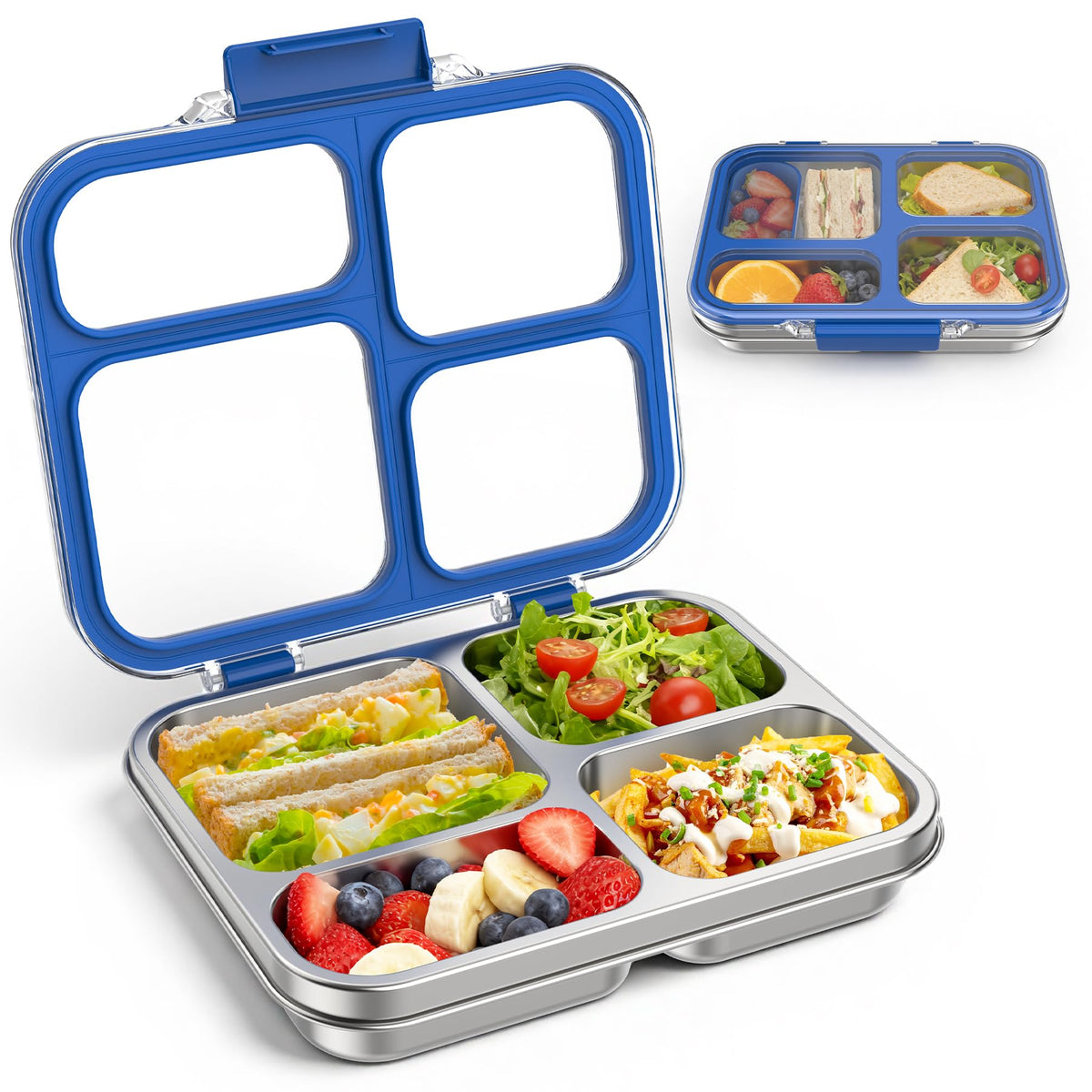 Zeekala four-compartment bento box with blue lid for organized meals.