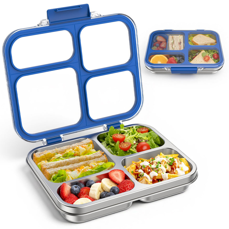 Zeekala four-compartment bento box with blue lid for organized meals.