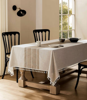 Close-up of ZeeMart cotton tassel edges on the table cloth