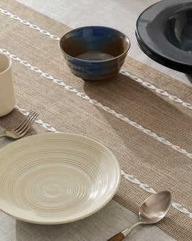 ZeeMart cloth displayed in a farmhouse dining setup with warm tones