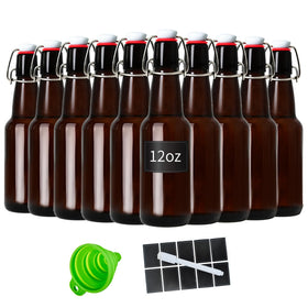 Zelomithe 12oz amber glass bottle with swing top, ideal for fermentation.