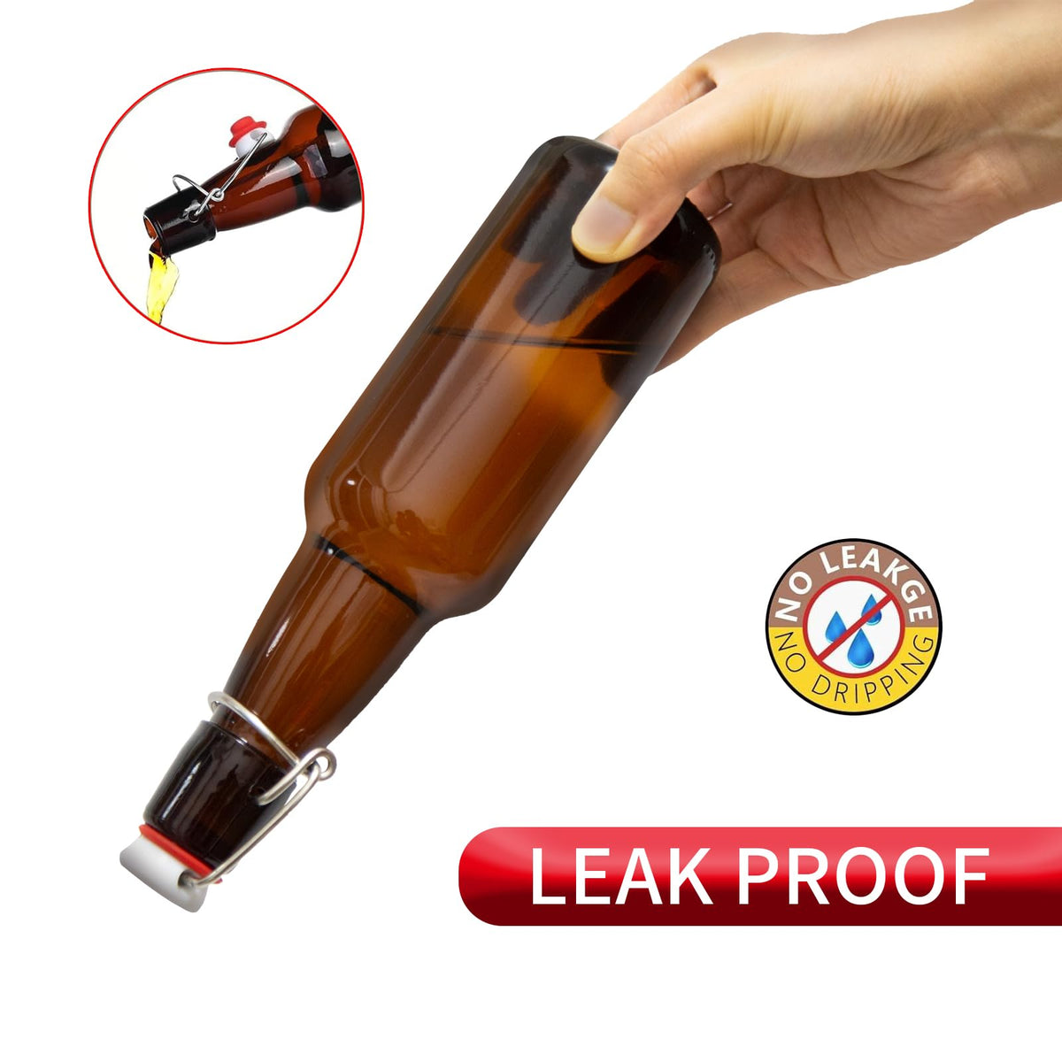 Zelomithe amber glass bottle 12oz, light-protected to maintain flavor.