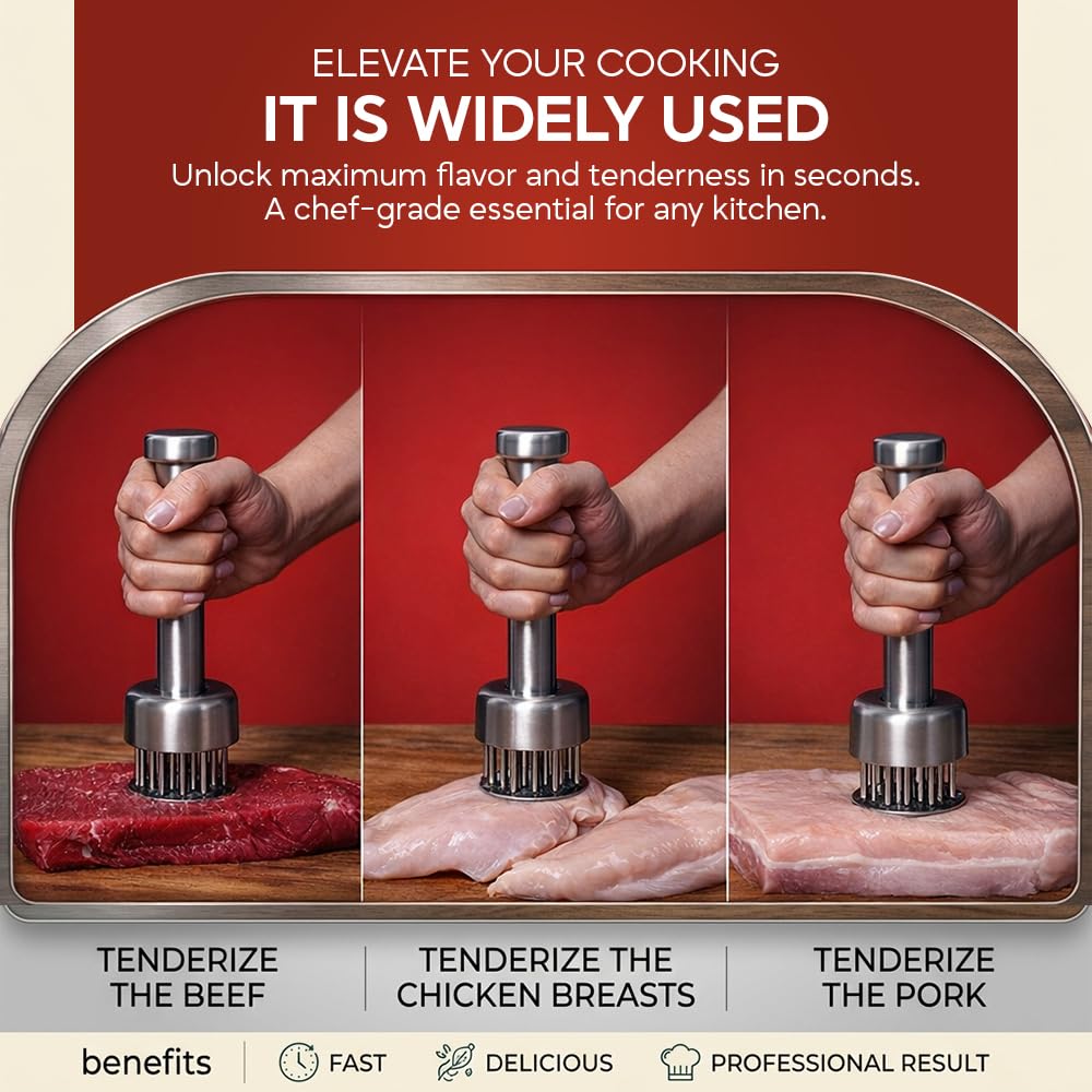Zen MD Supplies meat tenderizer with ergonomic handle for comfortable grip