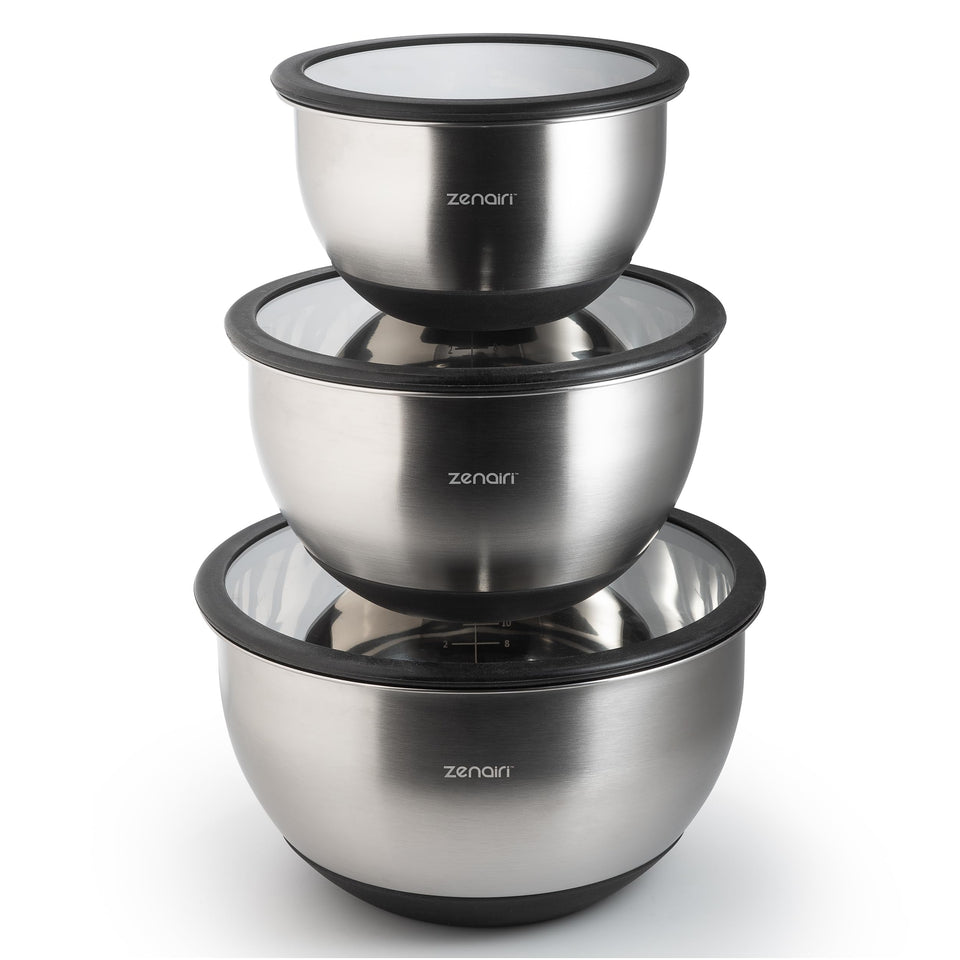 Zenairi premium stainless steel bowl with brushed exterior for durable prep.