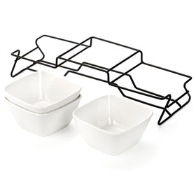 ZENFUN black metal rack holding three bowls for neat display.