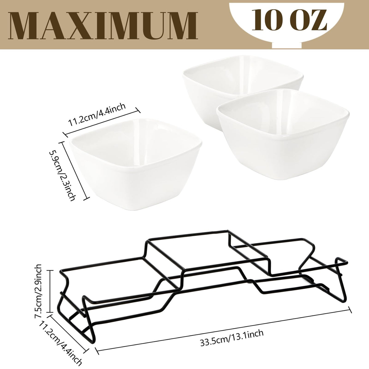 ZENFUN porcelain chip and dip bowls, 10 oz each, ideal for dips and snacks.