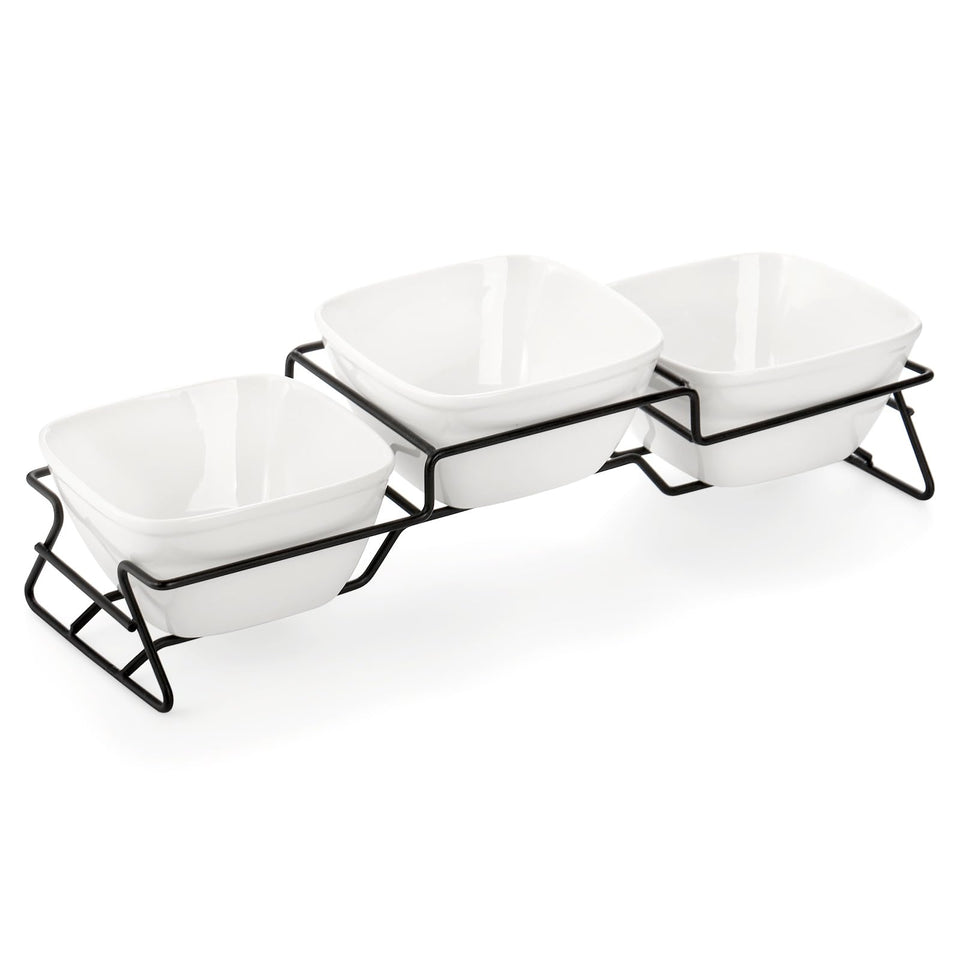 ZENFUN square bowl set with rack displaying 10 oz portions for appetizers.