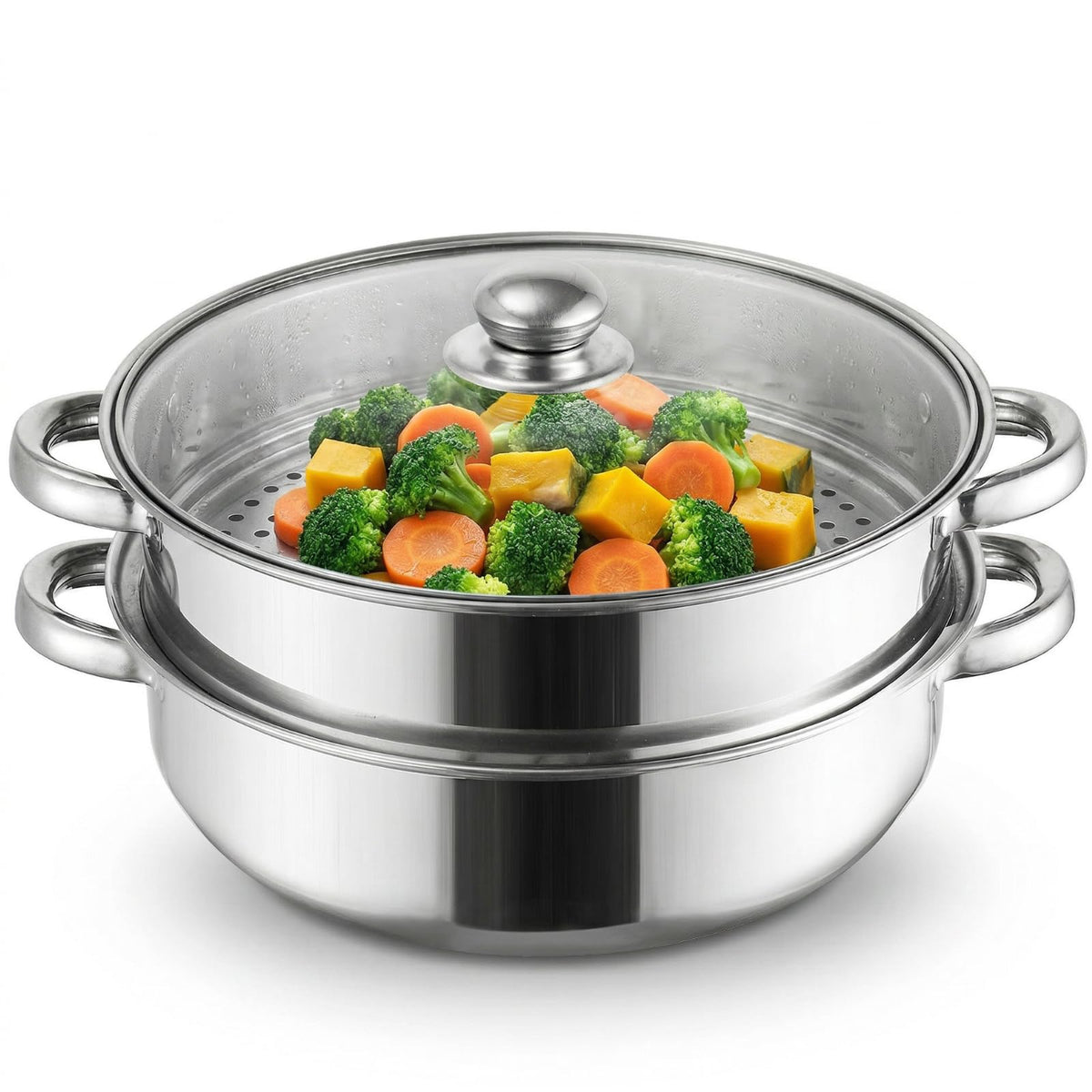 ZENFUN Steamer Pot 2-Tier with lid, sturdy construction for versatile cooking.
