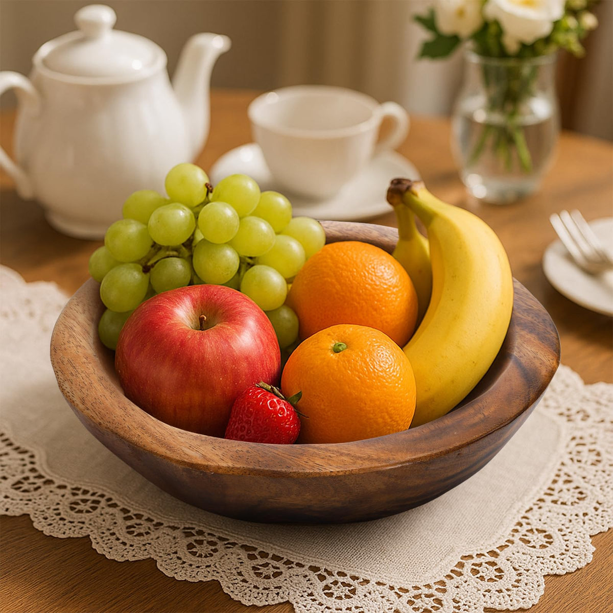 ZENFUN wooden bowl dimensions shown as 9.4 inches diameter and 2.5 inches height.