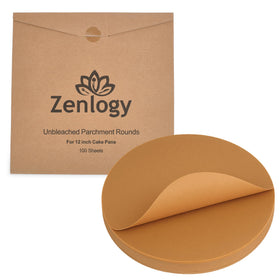 Zenlogy 12 inch round parchment paper pack ready to line pans for clean bakeware.