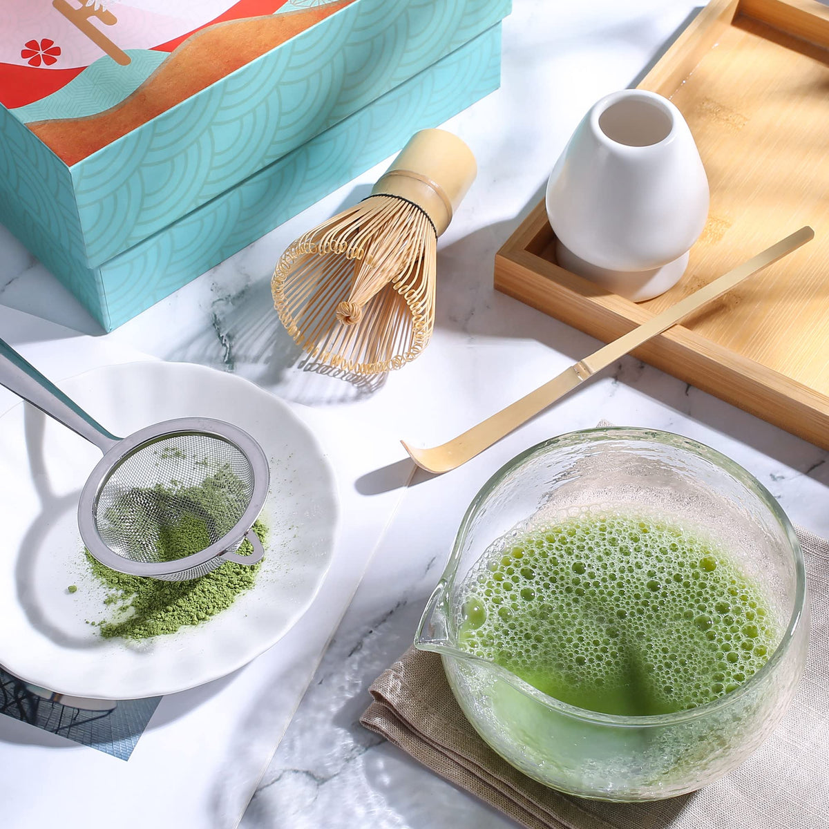 ZENRC matcha bowl setup for tea rituals with elegant pour and clear view