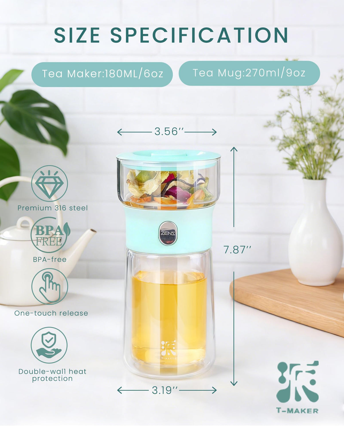 ZENS built-in infusion filter uses 316 stainless steel for a clean pour