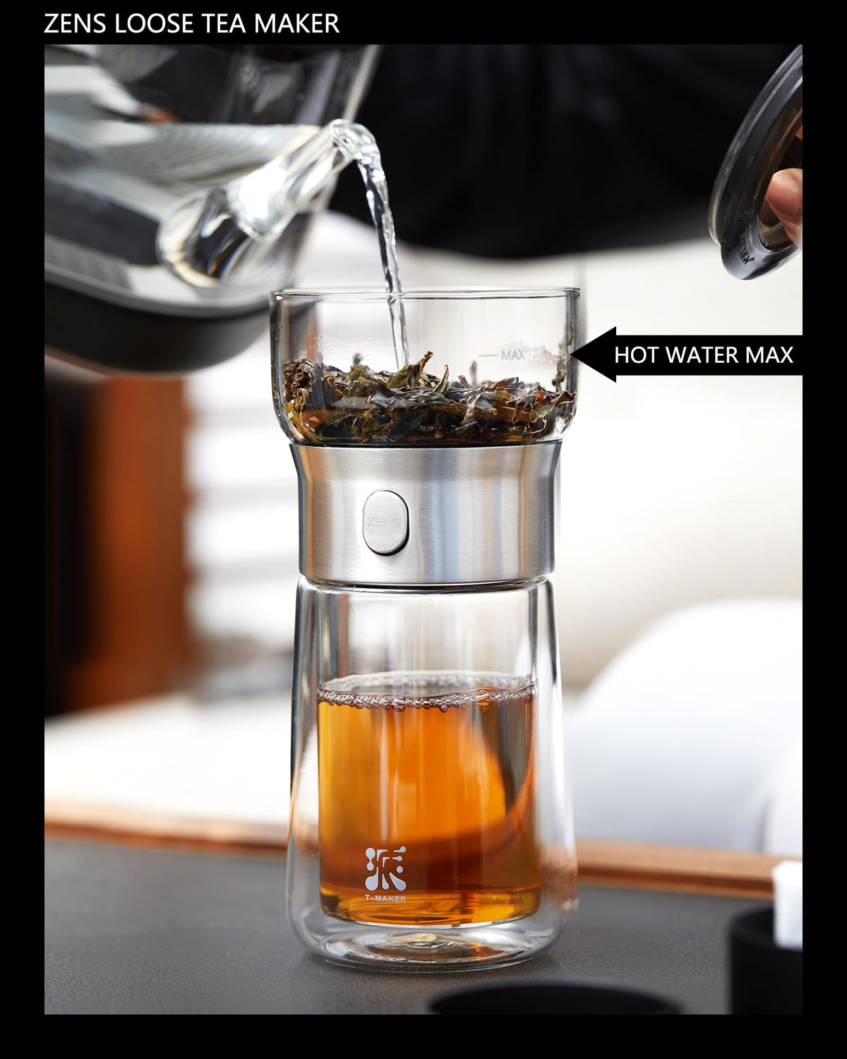 ZENS built-in infuser with 316 stainless steel and fine micro holes for clean sips.