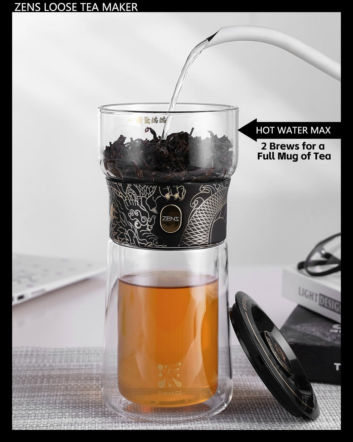 ZENS built-in stainless steel infuser with 1600 micro holes for clean pours.