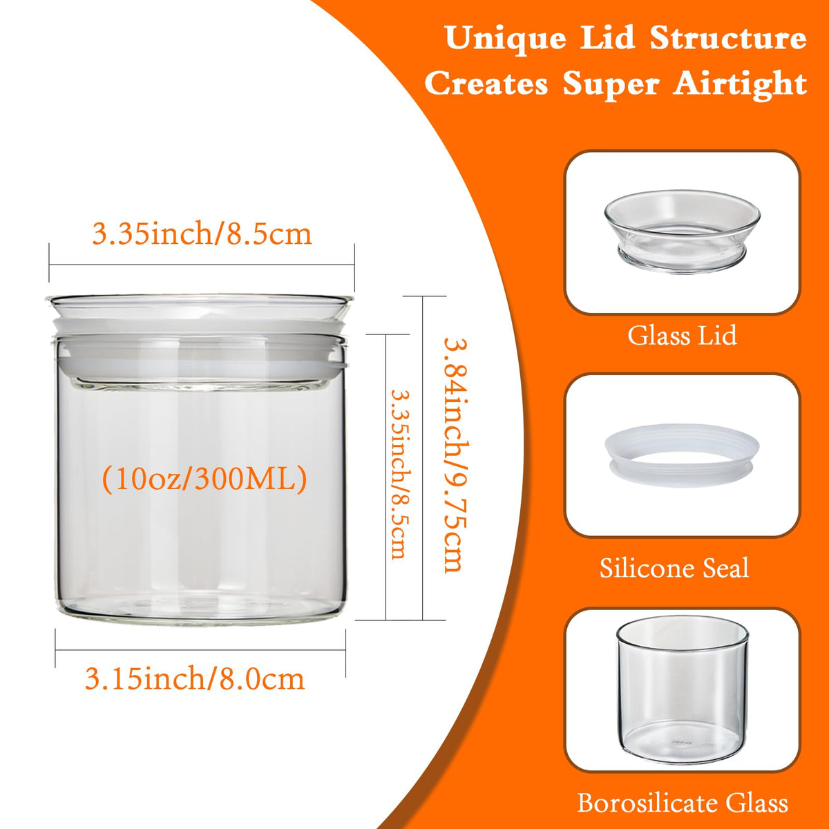 ZENS wide-mouth glass jar ideal for sugar, flour, and grains