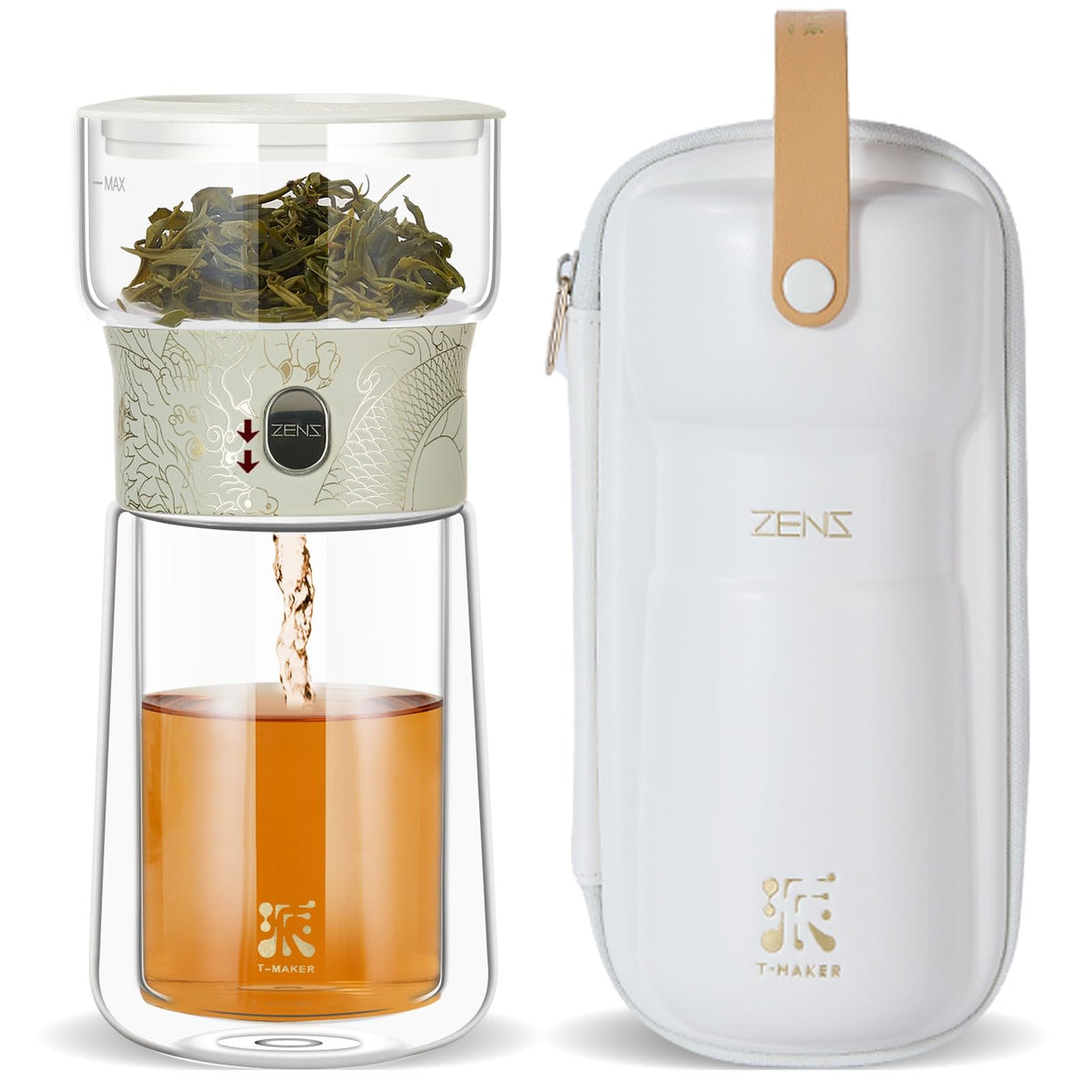 ZENS cool glass teapot with infuser for crisp loose tea pours.