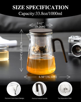 ZENS high borosilicate tea infuser captures loose leaves for clean infusion.