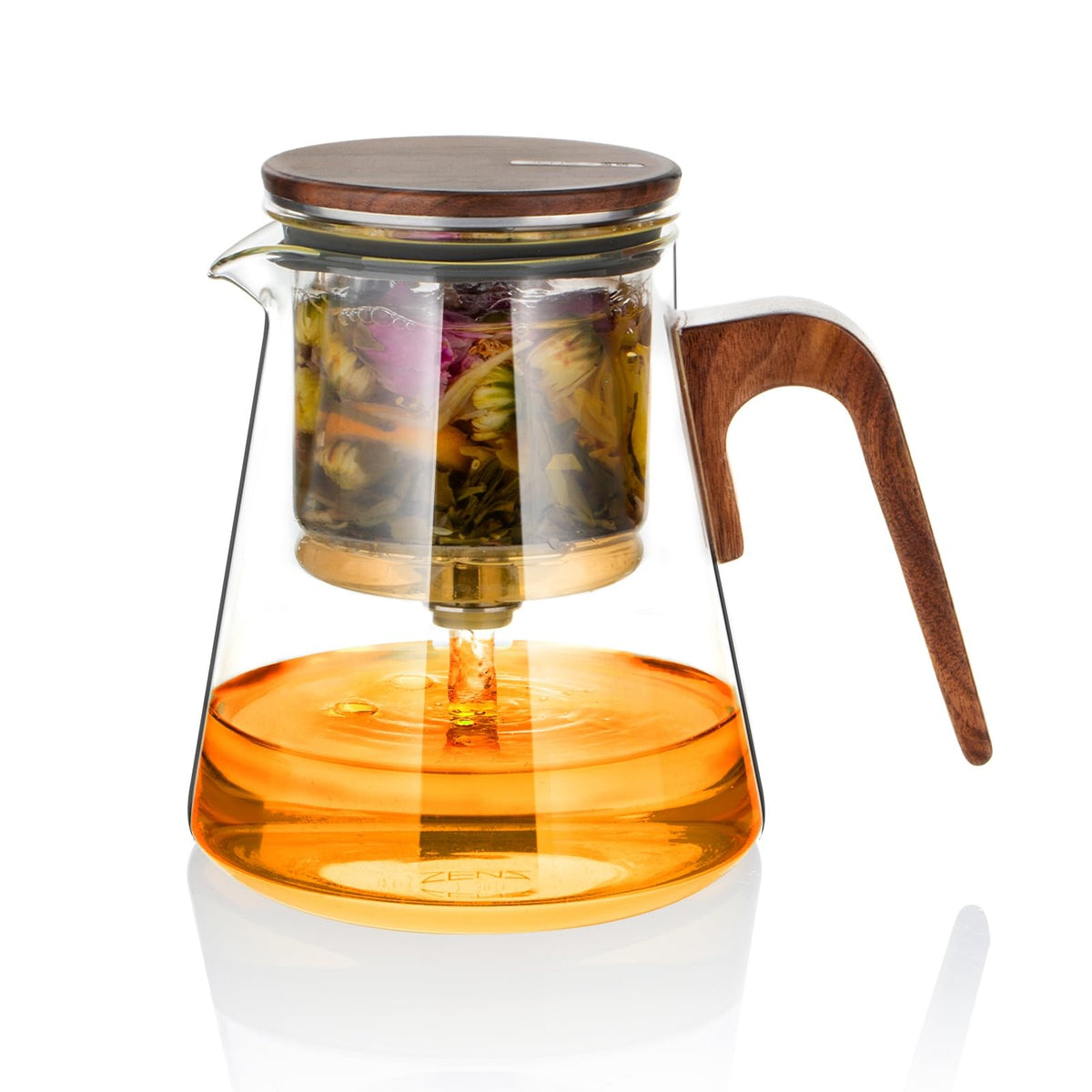 ZENS Magnetic Tea Pot lid close-up showing the suction mechanism for mess-free brewing.