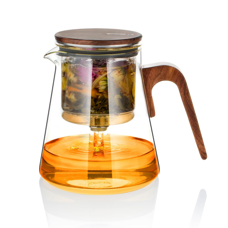 ZENS Magnetic Tea Pot lid close-up showing the suction mechanism for mess-free brewing.